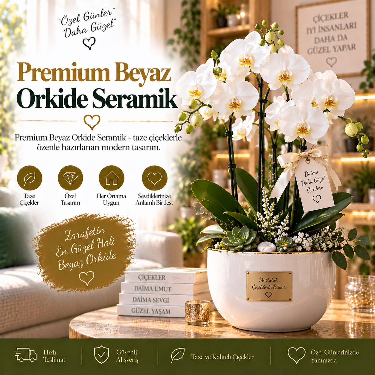 Premium Beyaz Orkide Seramik