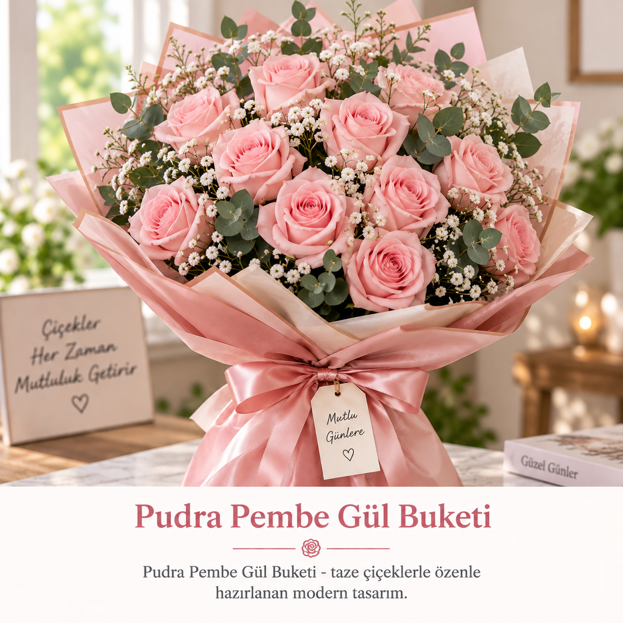 Pudra Pembe Gül Buketi