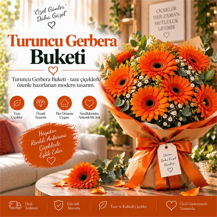 Turuncu Gerbera Buketi