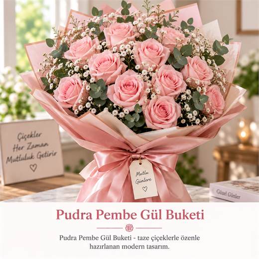 Pudra Pembe Gül Buketi