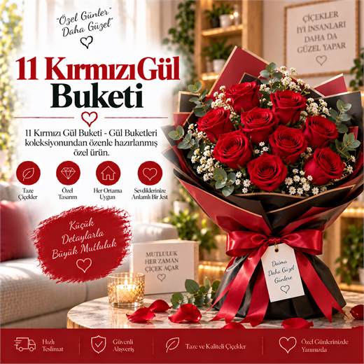 11 Kırmızı Gül Buketi